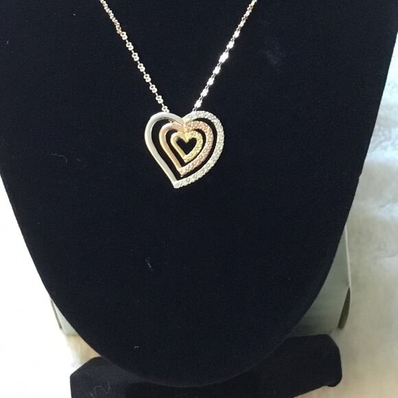 Sterling Silver Heart &Crystals Necklace